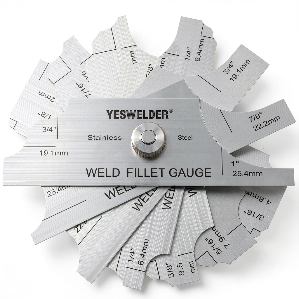 Installing WELDMART Metal Weld Fillet Gauge Set MG-11 7‑Piece Stainless Steel on a wooden workbench