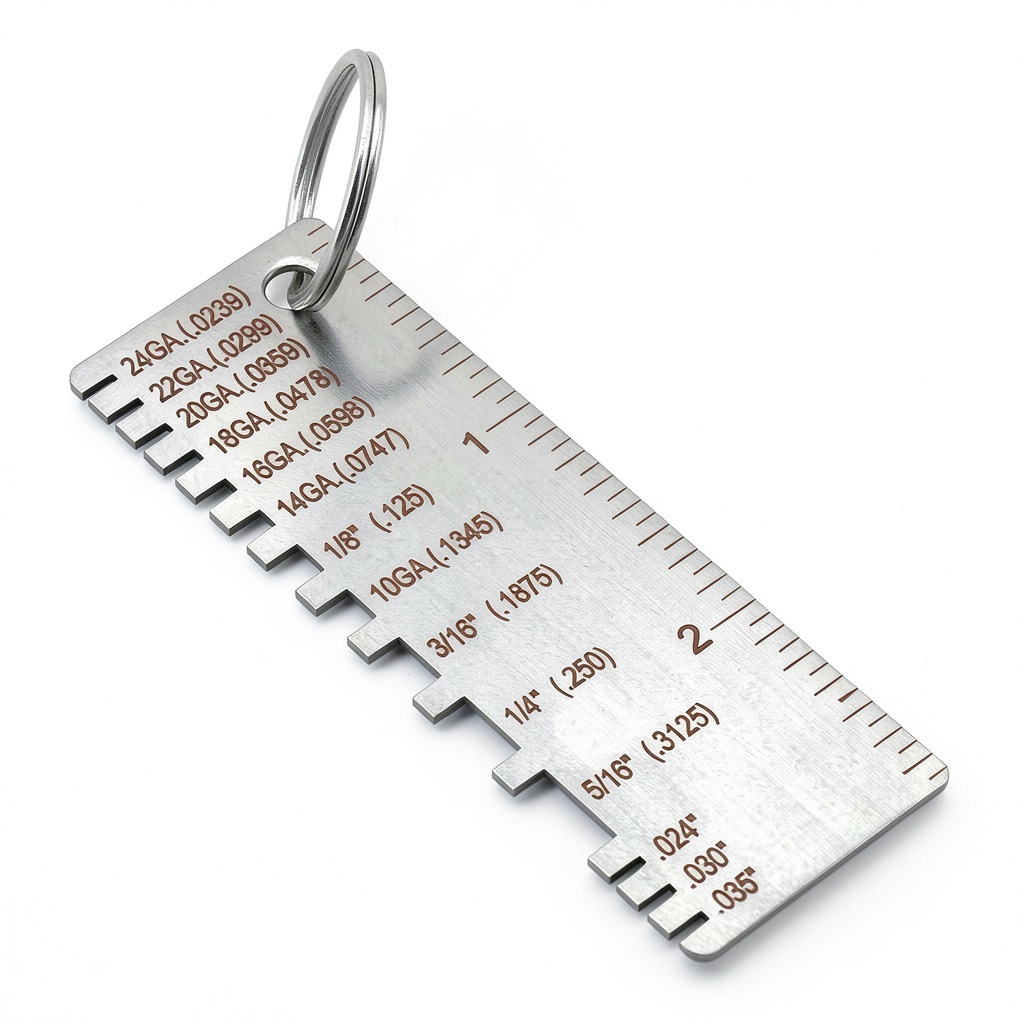 Installing DBS Stainless Steel Thickness Gauge with Keychain Model on a wooden desk